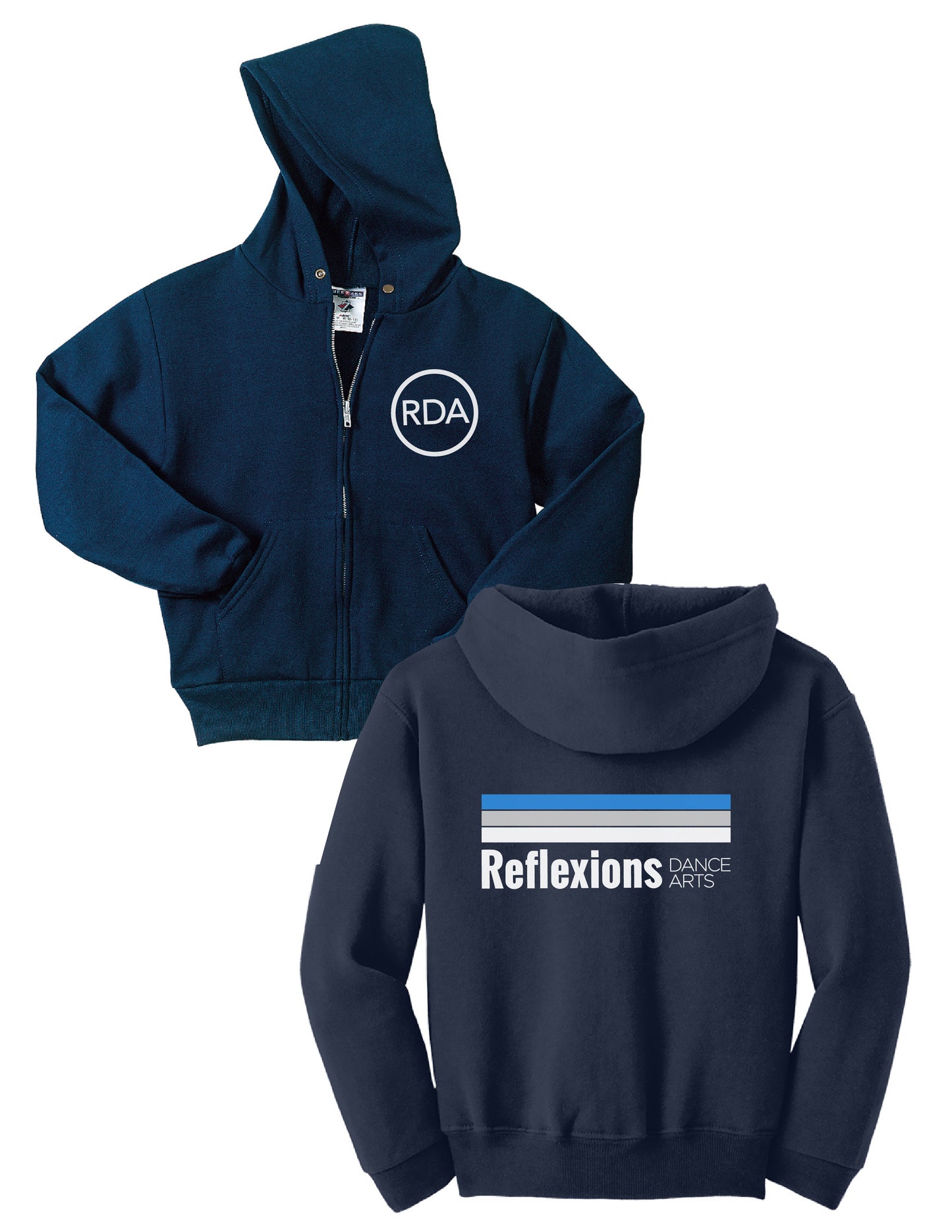 Reflexions Line Logo on Youth Navy Zip Hoodie