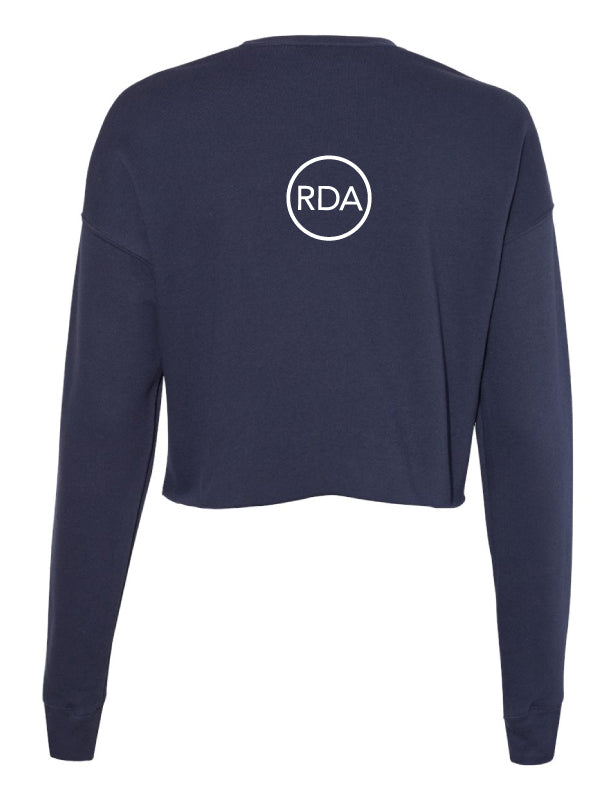 Reflexions Vertical Fun Ladies Crop Crewneck Sweatshirt Heather Navy