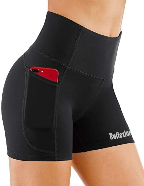 Reflexions Ladies Black High Waisted Yoga Shorts
