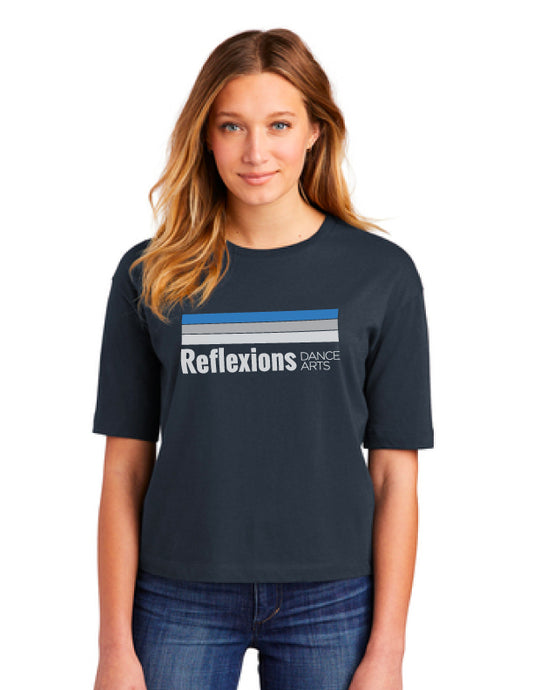 Reflexions Line Logo on Ladies Navy Boxy T-Shirt