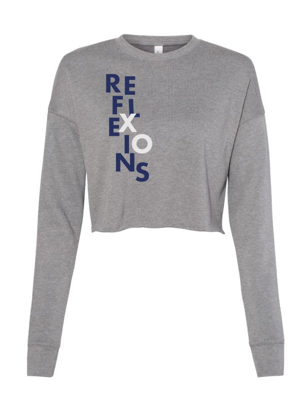 Reflexions Vertical Fun Ladies Crop Crewneck Sweatshirt Heather Grey