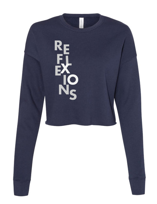 Reflexions Vertical Fun Ladies Crop Crewneck Sweatshirt Heather Navy