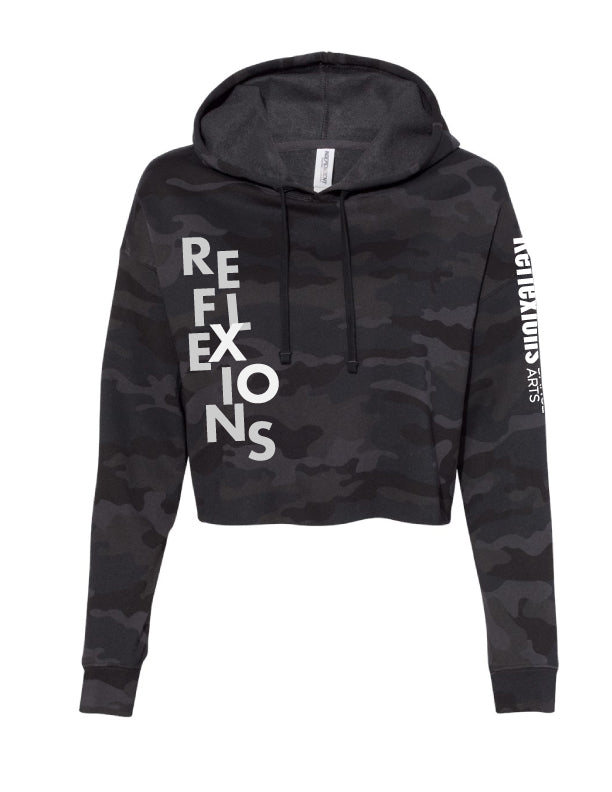 Reflexions Vertical Fun Ladies Crop Hoodie Black Camo