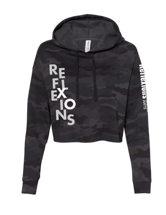 Reflexions Vertical Fun Ladies Crop Hoodie Black Camo
