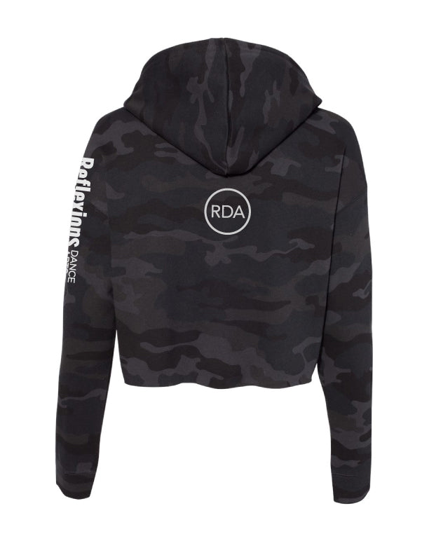 Reflexions Vertical Fun Ladies Crop Hoodie Black Camo