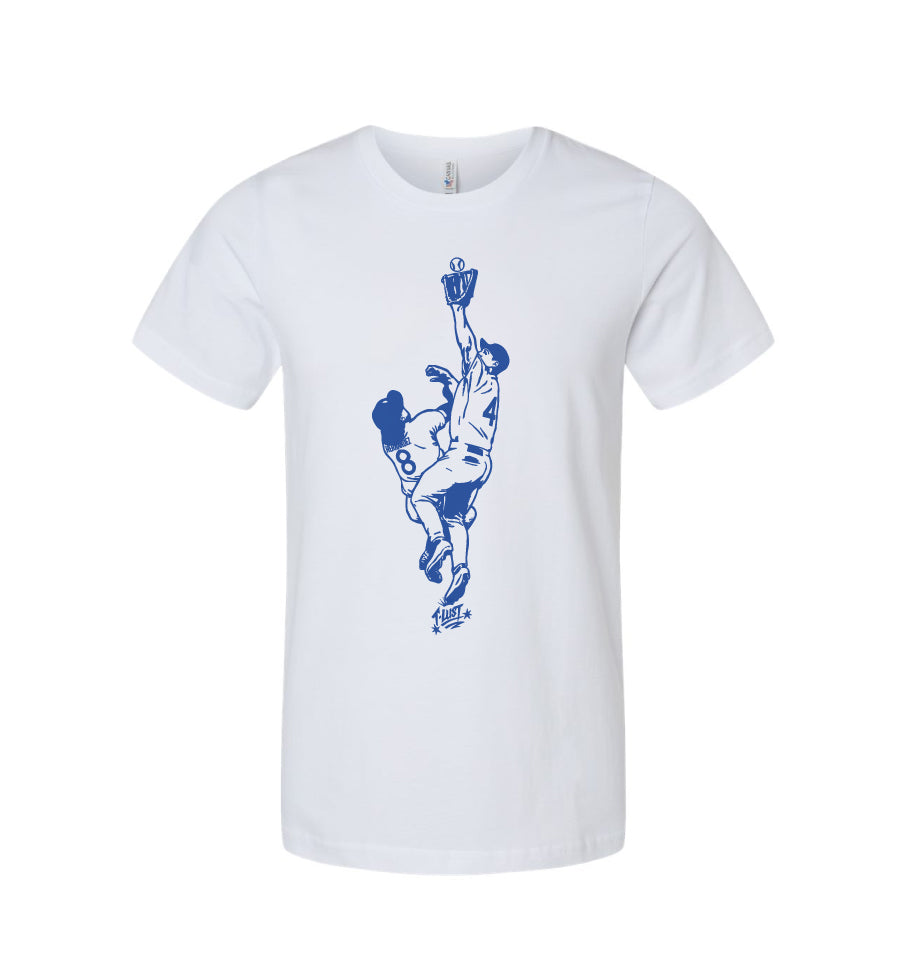 TLust Dodgers 2025 Championship Pages Catch White Adult SS T-Shirt