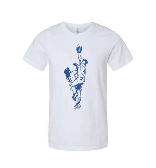 TLust Dodgers 2025 Championship Pages Catch White Adult SS T-Shirt